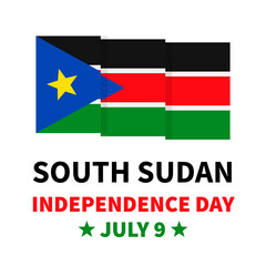 South Sudan Independence Day with flag isolated on white. National holiday celebrate on July 9. Vector template for typography poster, banner, flyer, greeting card, postcard