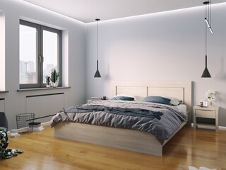 3d rendering modern skandinavian bedroom	