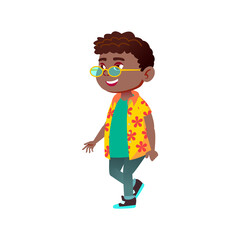 stylish african boy in sunglasses walking on beach cartoon vector. stylish african boy in sunglasses walking on beach character. isolated flat cartoon illustration