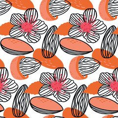 Almond nut vector seamless pattern. For fabric, textile, wallpaper in modern trendy style - 438891096