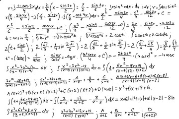 Mathematical formulas. Handwritten on a white background.  - obrazy, fototapety, plakaty