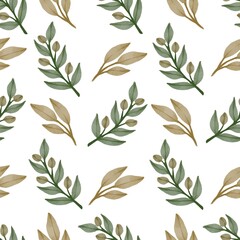 seamless pattern of brown leaf and wild plant for fabric and background design