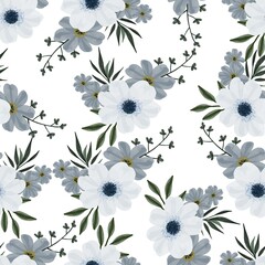 seamless pattern of grey and white flower bouquet for fabric design