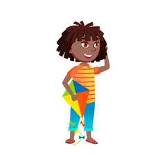 smiling african girl holding kit in park cartoon vector. smiling african girl holding kit in park character. isolated flat cartoon illustration