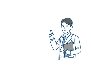 医者　科学者　白衣を着た男性　教える　説明　コピースペース　イラスト素材