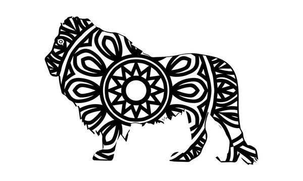 Art for coloring book page with decorative lion
