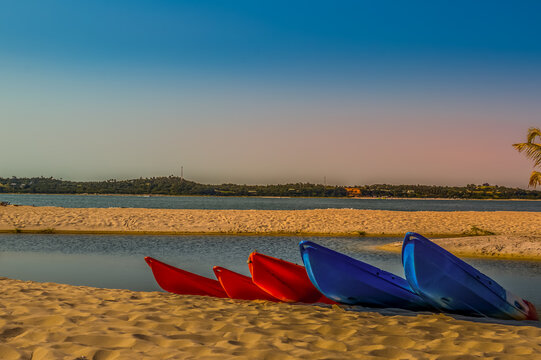 Beautiful ,pristine and Turquoise Maputo beach at Bilene with a lagoon and Indian Ocean meeting