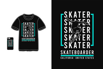 Skater california,t-shirt merchandise silhouette mockup typography