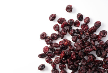 Dried cranberries on white background