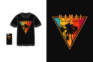 Hawaii palm and beach,t-shirt merchandise silhouette mockup typography