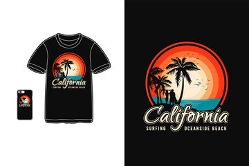 California surfing,t-shirt merchandise silhouette mockup typography