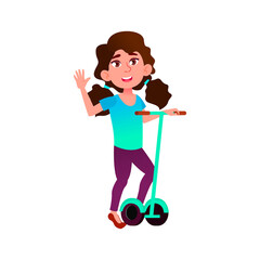 girl teen riding segway on road cartoon vector. girl teen riding segway on road character. isolated flat cartoon illustration