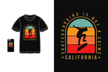 Skateboarding is not crime,t-shirt merchandise silhouette retro style