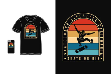 Skateboard lifestyle california,t-shirt merchandise silhouette retro style