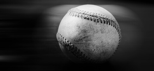 Abstract baseball motion blur banner for speed of ball in sport banner closeup with copy space.