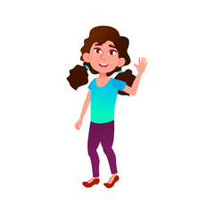 brunette hair girl teenager greeting parents at school cartoon vector. brunette hair girl teenager greeting parents at school character. isolated flat cartoon illustration