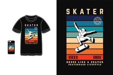 Skater dress like a skater, t shirt design silhouette retro style