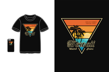 Hawaii united states, t shirt design silhouette retro style