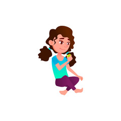 cute girl sitting on park meadow and eating apple fruit cartoon vector. cute girl sitting on park meadow and eating apple fruit character. isolated flat cartoon illustration