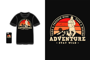 Adventure stay wild, t shirt design silhouette retro style