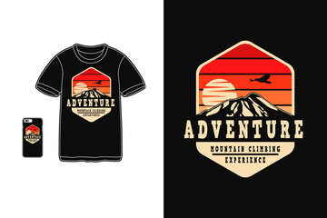 Adventure mountain climber experience, t shirt design silhouette retro style