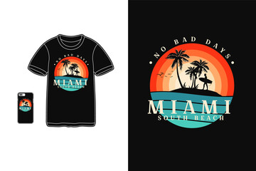 Miami south beach, t shirt design silhouette retro style