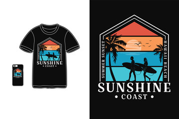 Sunshine coast, t shirt design silhouette retro style