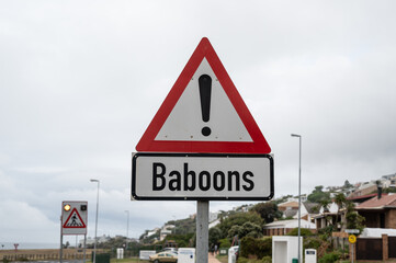 Baboons warning sign at South Africa