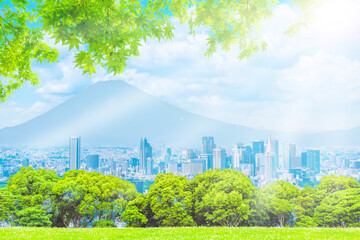 東京の都市風景と富士山