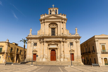 Main Facade of Mother Church of Saint Joseph (Chiesa Madre San Giuseppe) in Rosolini, Province of...