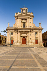 Fototapeta na wymiar Main Facade of Mother Church of Saint Joseph (Chiesa Madre San Giuseppe) in Rosolini, Province of Syracuse, Sicily, Italy.