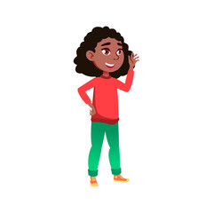 smiling african girl infant greeting friend in theater cartoon vector. smiling african girl infant greeting friend in theater character. isolated flat cartoon illustration