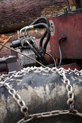 Naklejka premium Hydraulic piston on a mining tractor.