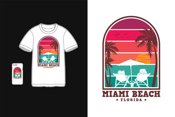 Naklejka premium Miami beach florida, t shirt design silhouette retro style