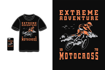 Extreme adventure motocross, t shirt design silhouette retro style