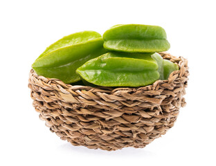 fresh carambola, star fruit on basket isolated on white background