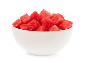 bowl of Watermelon fruit cube slice isolated on white background