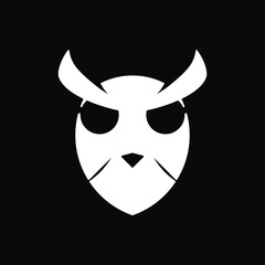 Owl Head Logo Concept. Minimalist. Monogram Logotype. Black and white. For Logo, Icon, Emblem, Symbol, Mascot and Sign