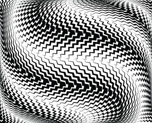 Abstract pattern. zig zag texture with wavy, billowy lines. Optical art background. Wave design black and white. Digital image with a psychedelic stripes. Vector illustration