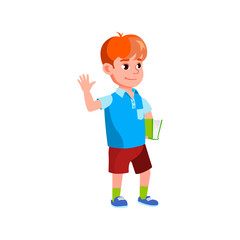 small boy greeting children in book club cartoon vector. small boy greeting children in book club character. isolated flat cartoon illustration