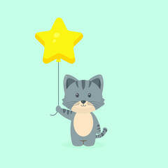 Cute Cat Holding Balloon Free Vector