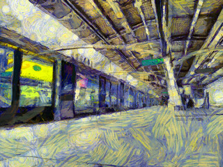 Landscape of the Skytrain Station Illustrations creates an impressionist style of painting.