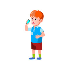 little boy listen mother scream on phone cartoon vector. little boy listen mother scream on phone character. isolated flat cartoon illustration