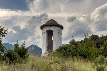 Ancient watchtower in the mountains (Central Macedonia, Greece) on the border with the Republic of...