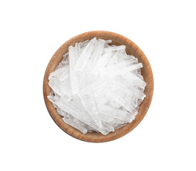 Menthol crystals on white background, top view