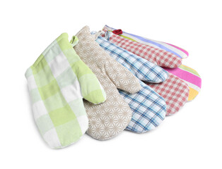 Set of oven gloves for hot dishes on white background