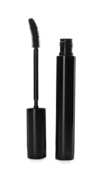 Mascara for eyelashes on white background. Makeup product