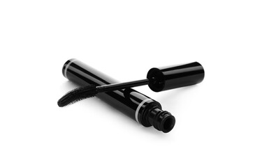 Mascara for eyelashes on white background. Makeup product