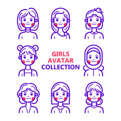 Vector set of users avatars and profile picture. Simple line minimalistic icons for website, application or presentation. Modern flat style. Character illustration.