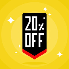 20% sales discount arrow. Twenty percent promotional banner.